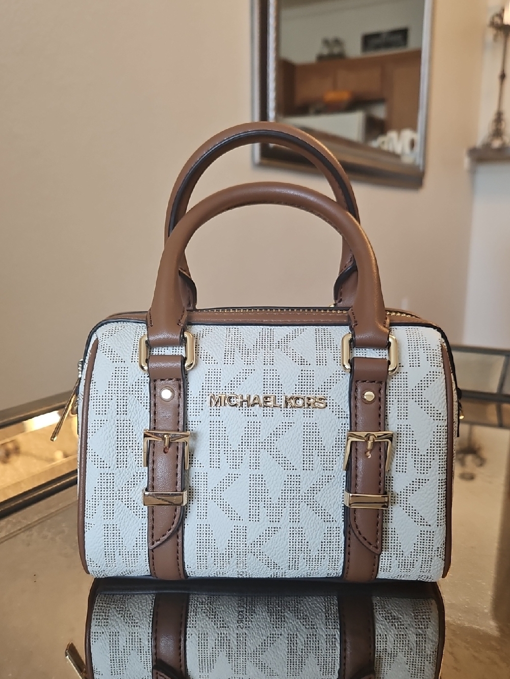 Michael Kors Cream & Brown Mini Logo Crossbody